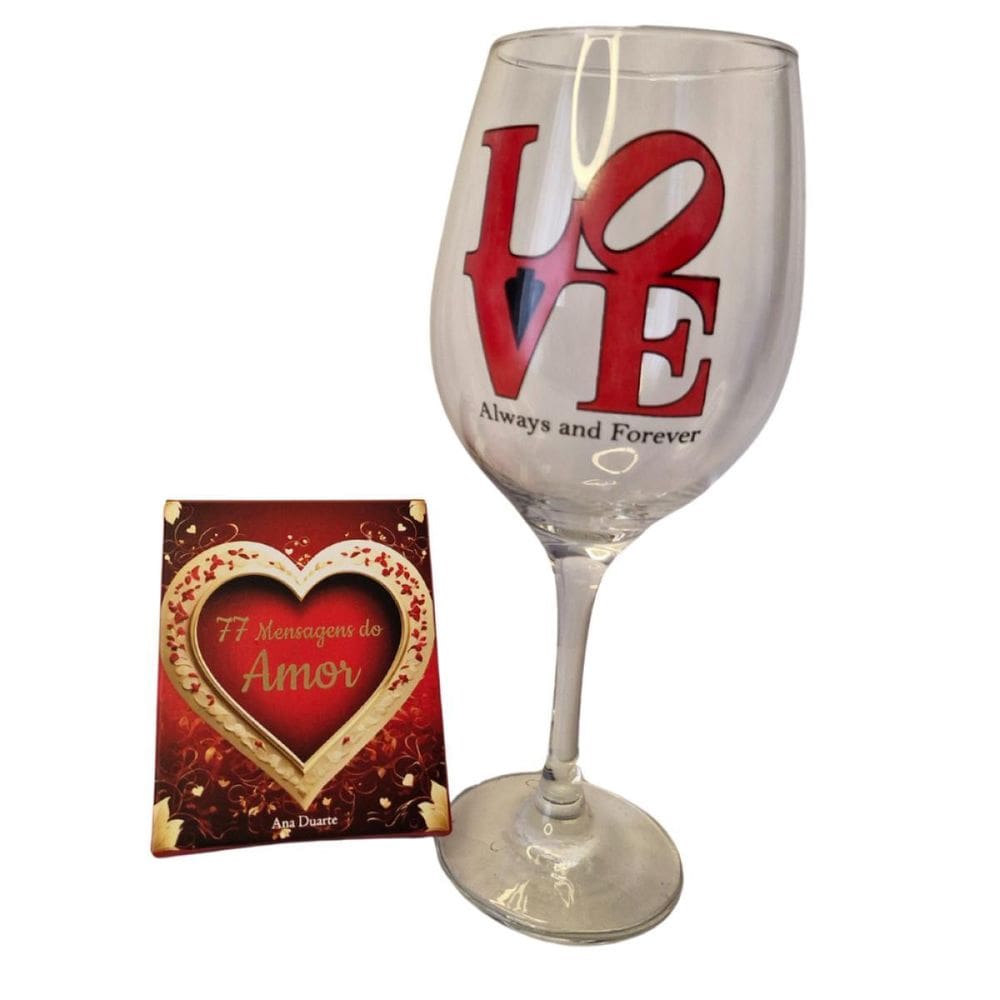 Kit Box Do Amor + Taça De Vidro Presente Namorados Romântico