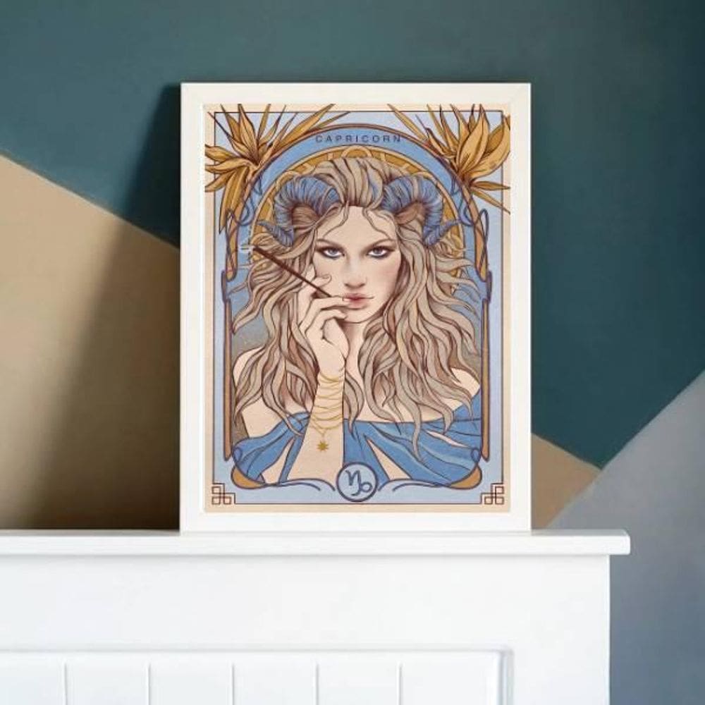 Quadro Vintage Signo Capricórnio 33X24Cm Com Vidro - Branca