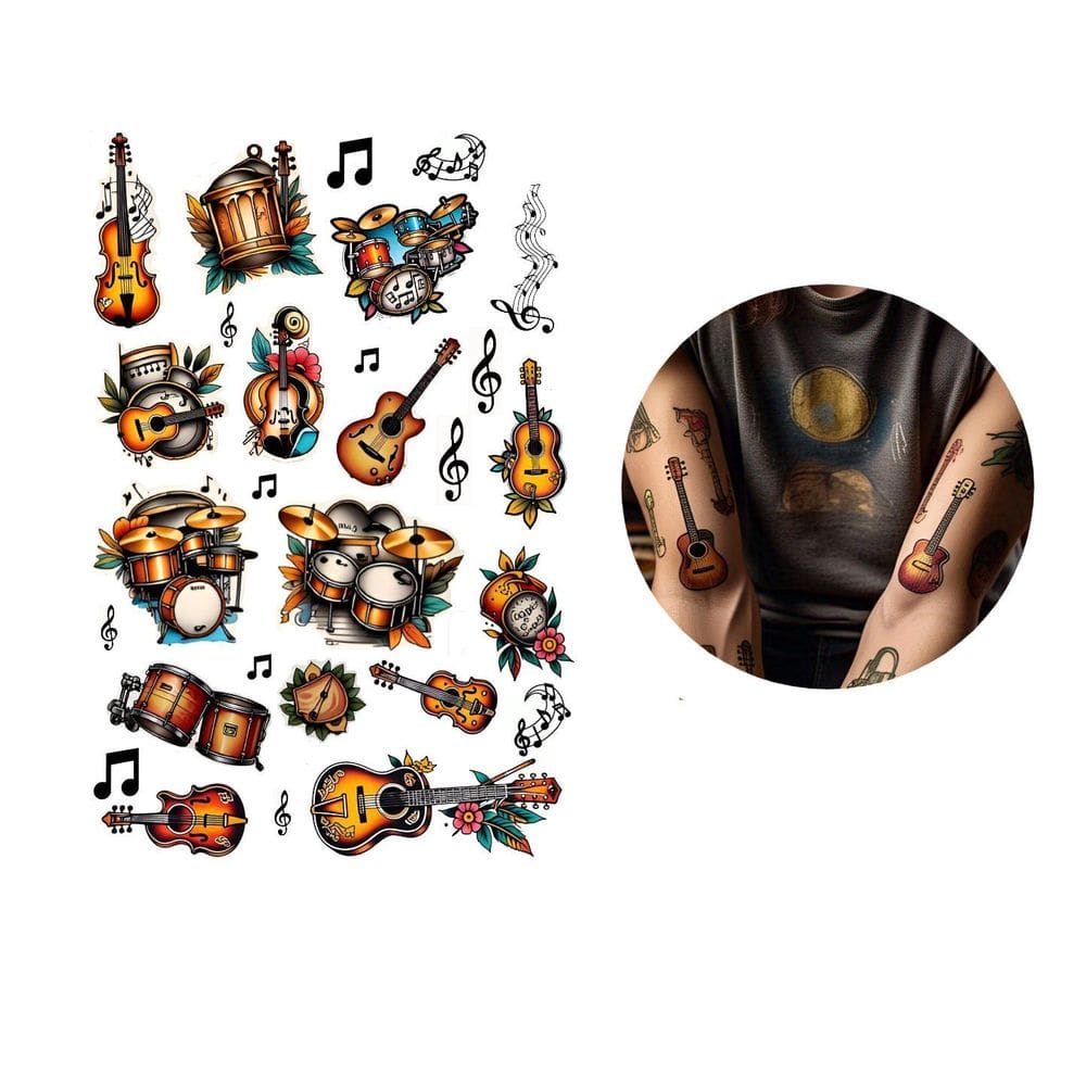 Tatuagem Temporária Simbolos Musicais Diversos Folha A4