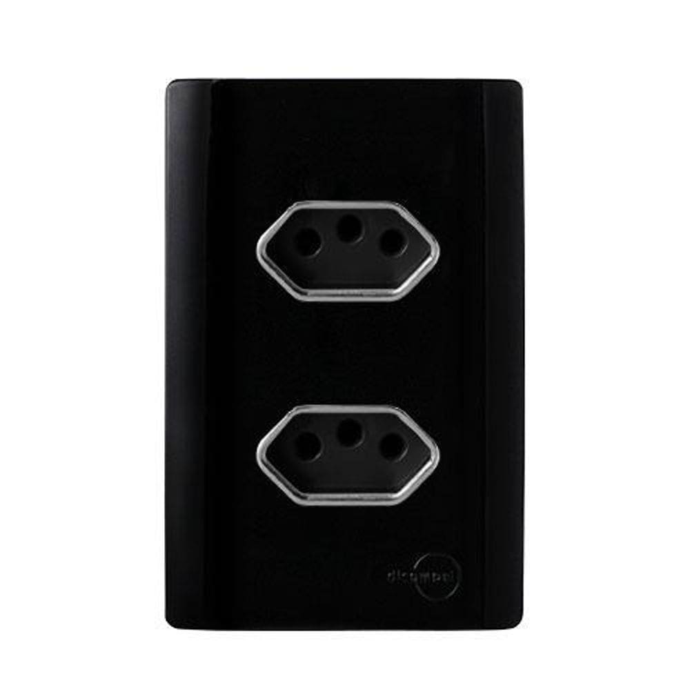 Cj Tomada Dupla 10A 4X2 - Novara Preto Brilhante Cromado