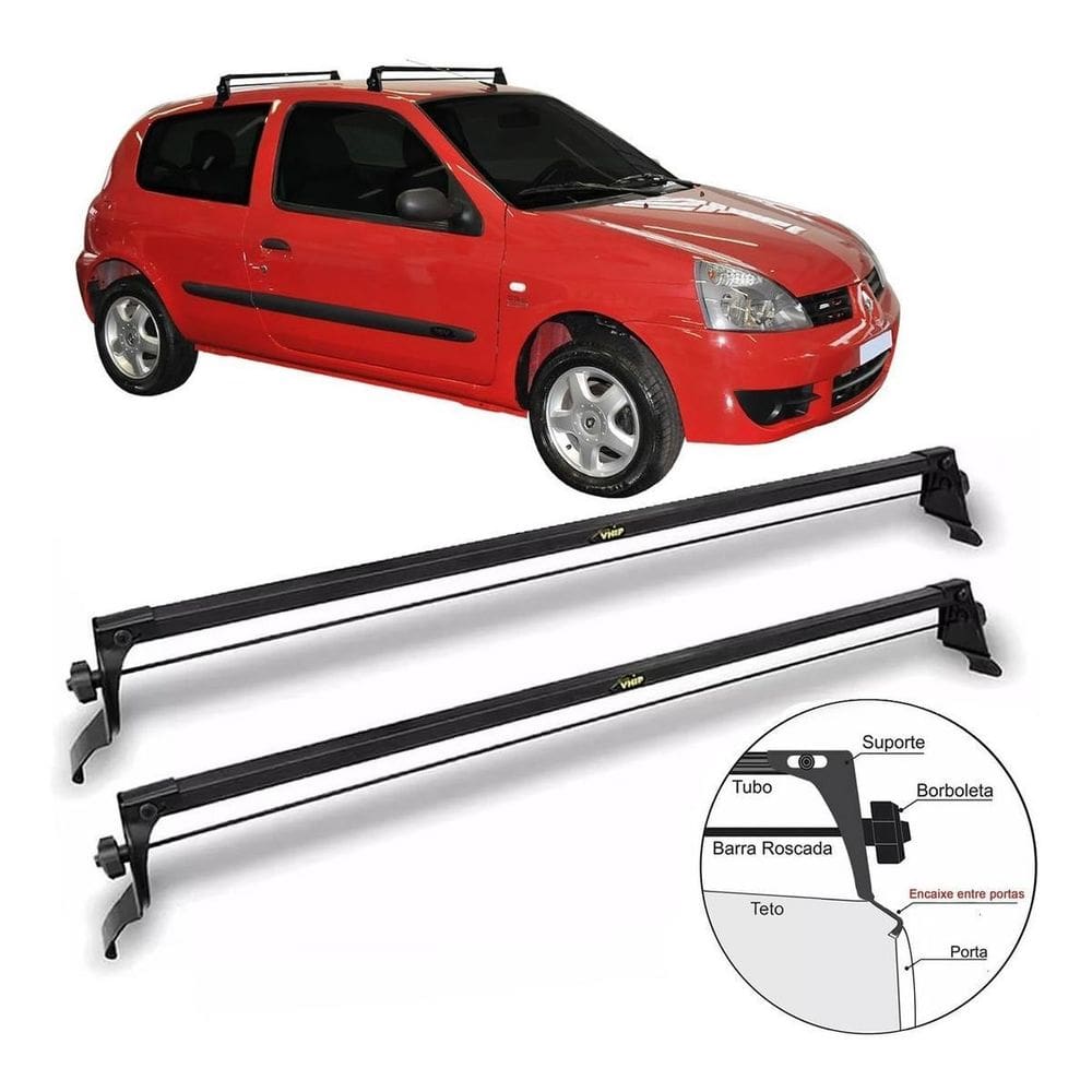 Rack Teto Em Aço Vhip Clio 2 Portas 2002 A 2012 Preto
