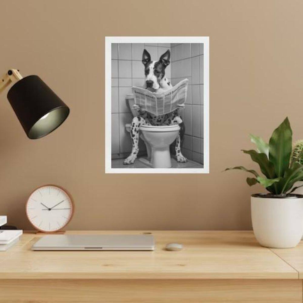 Quadro Banheiro Dog Alemão Lendo Jornal 33X24Cm - Com Vidro