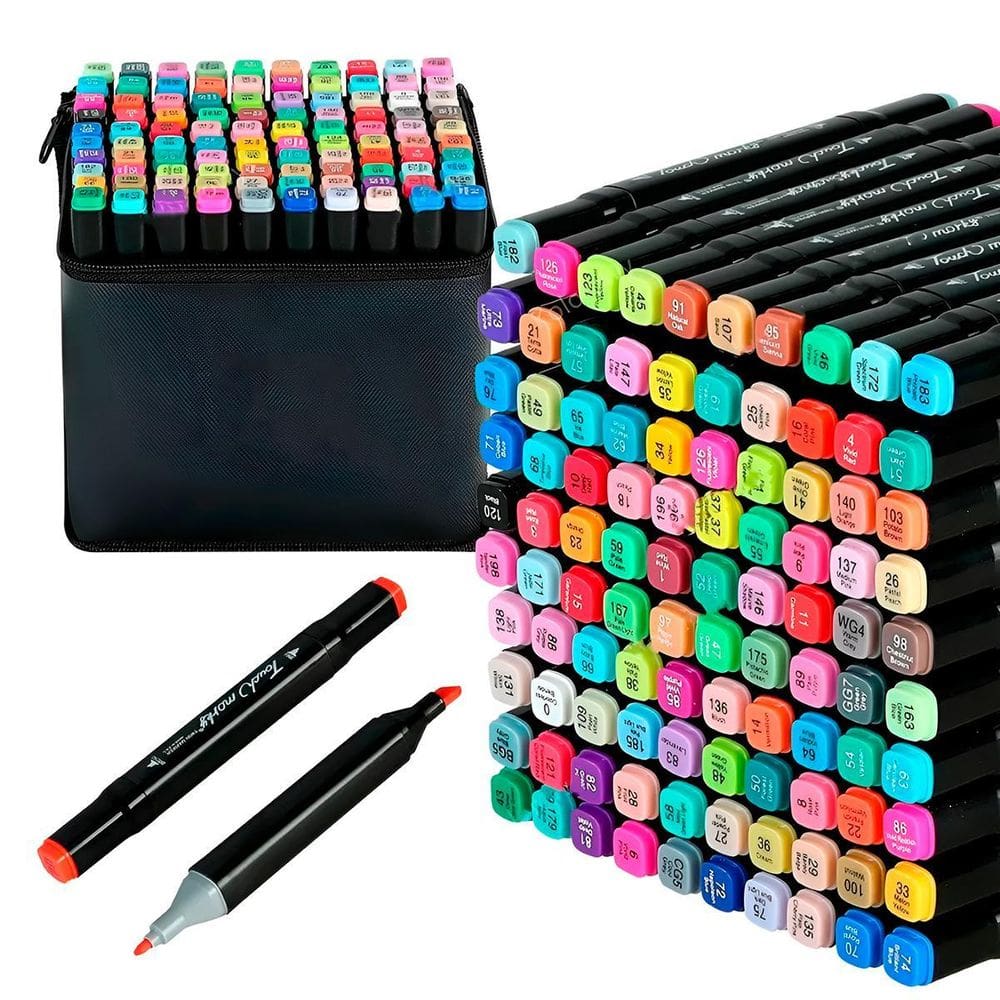 Kit Marcadores 60 Cores Ponta Dupla Com Estojo