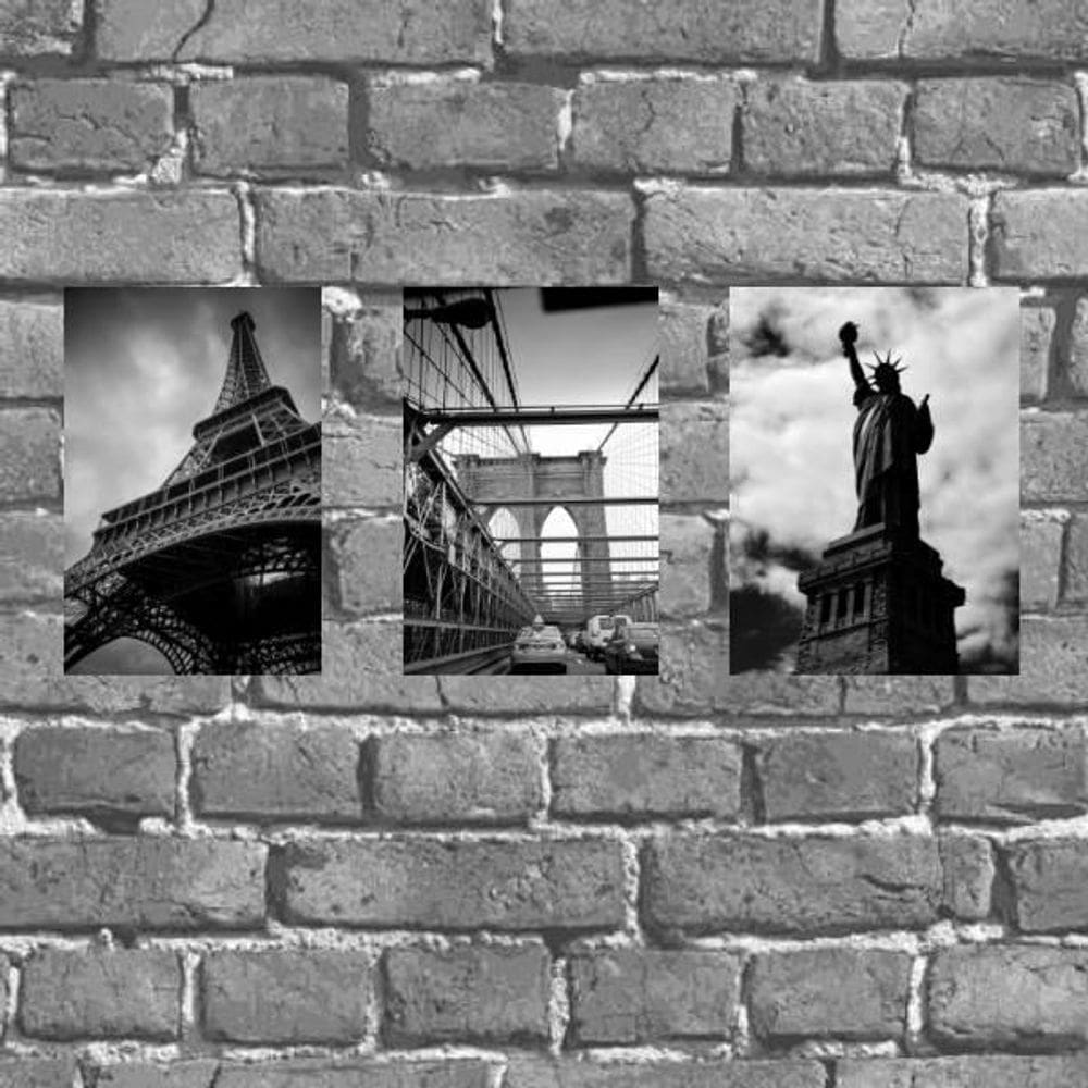 Kit 3 Placas Decorativas Fotos Cidades 18X27Cm