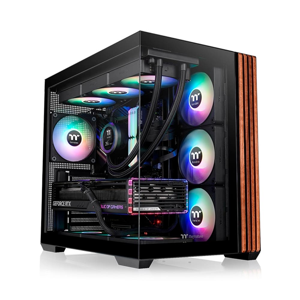 Gabinete Gamer Thermaltake View 380 Wood Style Mid Tower ATX Com 4 Fans ARGB Preto