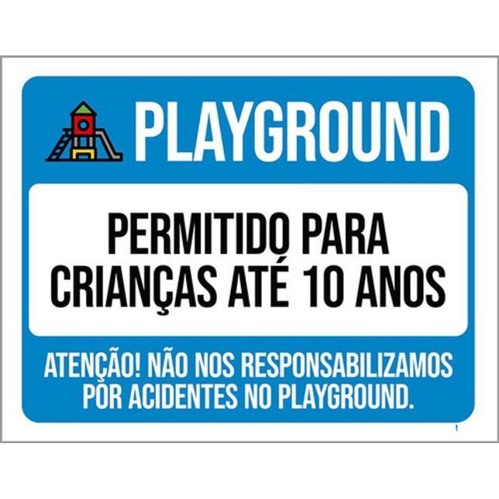 Kit 3 Placas Playground Permitido Crianças Até 10 Anos