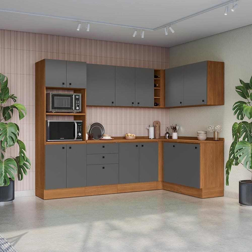 Cozinha Modulada Pixel Kappesberg 100% MDP Canela/Cinza Sagrado 628cm