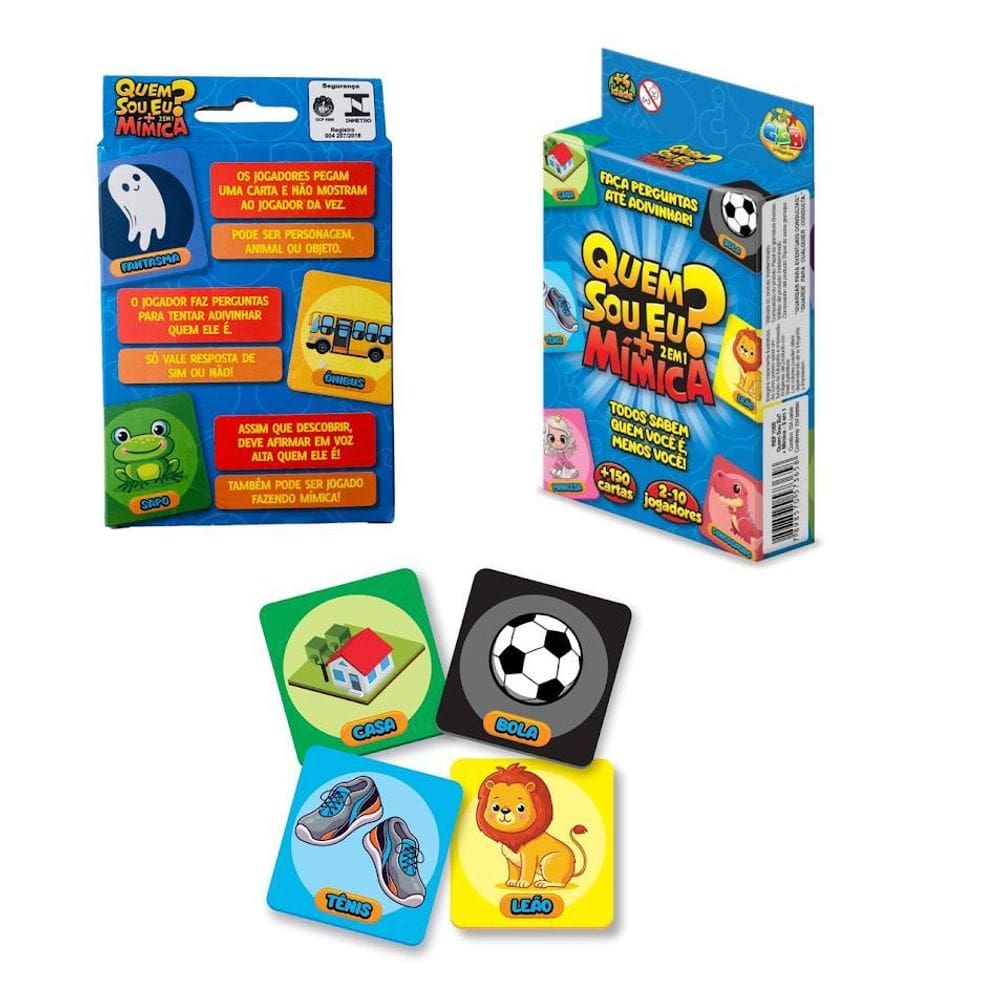 Jogo De Cartas 2 Em 1 Brincadeira Quem Sou Eu E Mímica