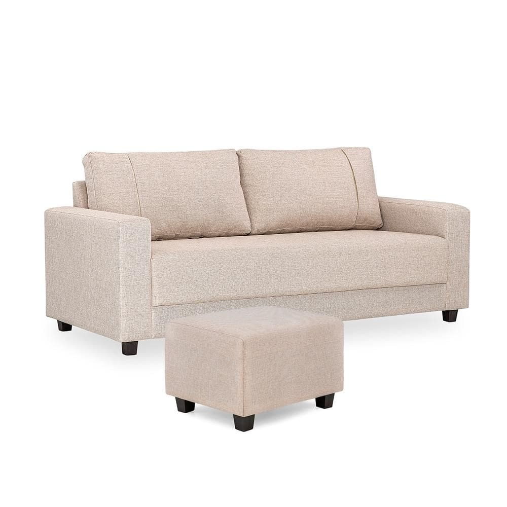 Sofá 3 Lugares e Puff Herval Clean Linho Bege, 200 cm