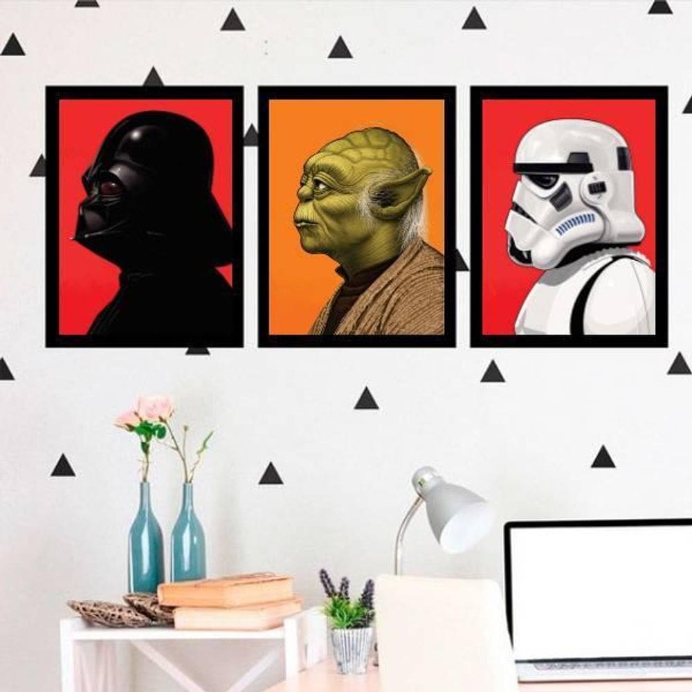 Kit 3 Quadros Personagens Star Wars 24X18Cm - Com Vidro