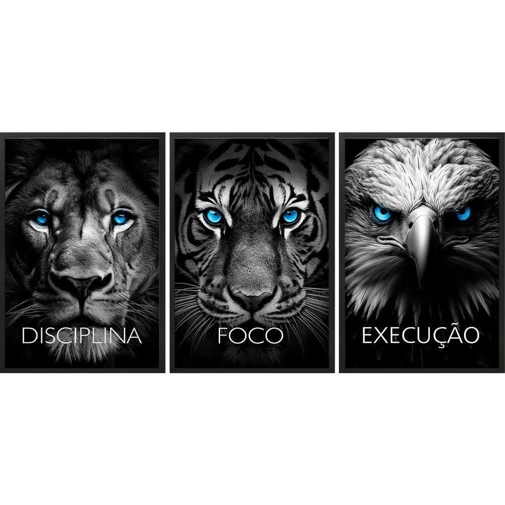 Kit 3 Quadros Animais Disciplina Foco Execução 45X34Cm
