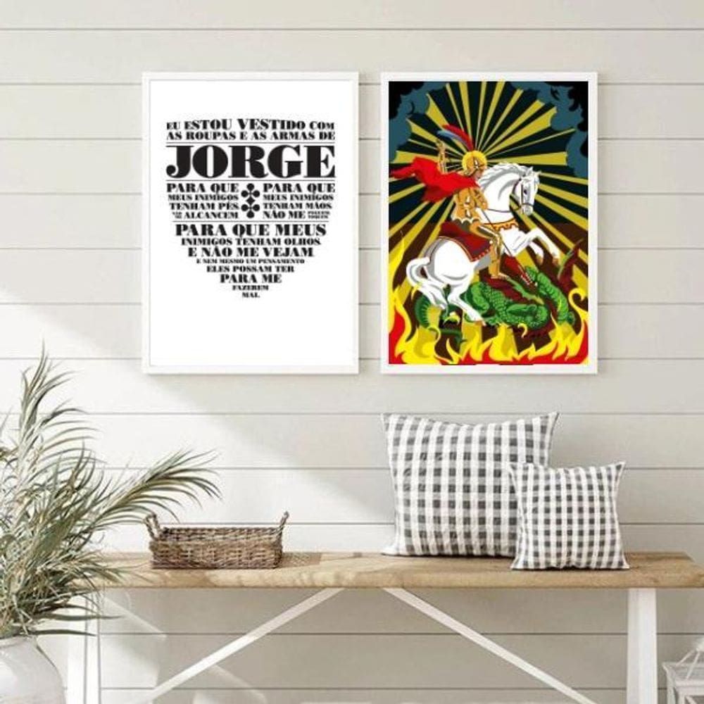 Quadros São Jorge Guerreiro 24x18cm - Vidro e Moldura Preta