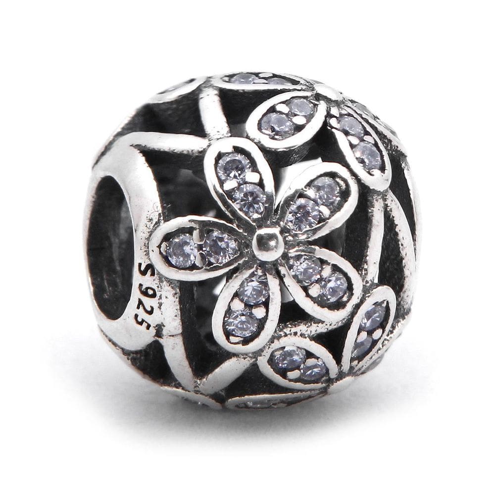 Berloque Prata 925 com Zircônias | Pavê Floral 7x9mm