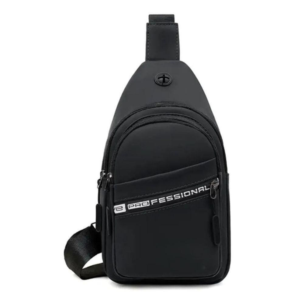 Mochila Bolsa Tiracolo Transversal Pochete De Peito Cross Body Impermeável Com Saída Para Fone De Ouvido Cor:preto