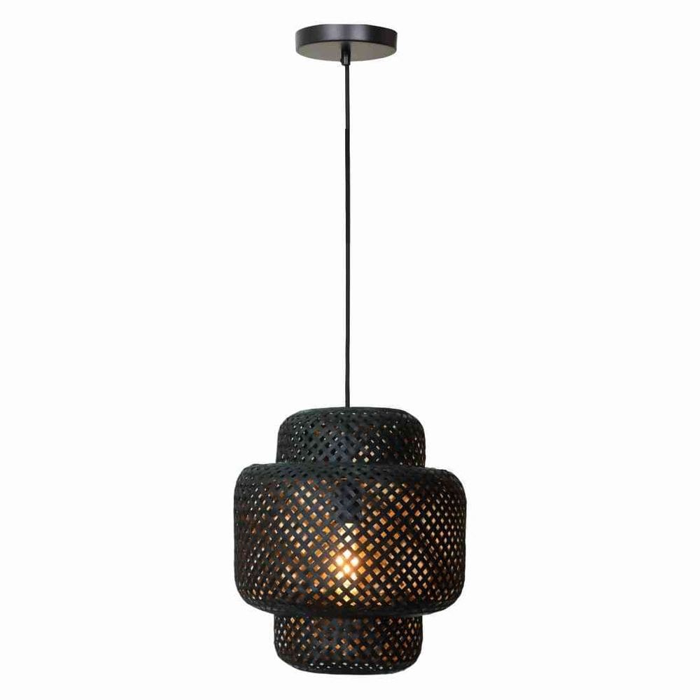 Pendente Flora 310 Fibra De Bambu Preto 1Xe27 G-Light