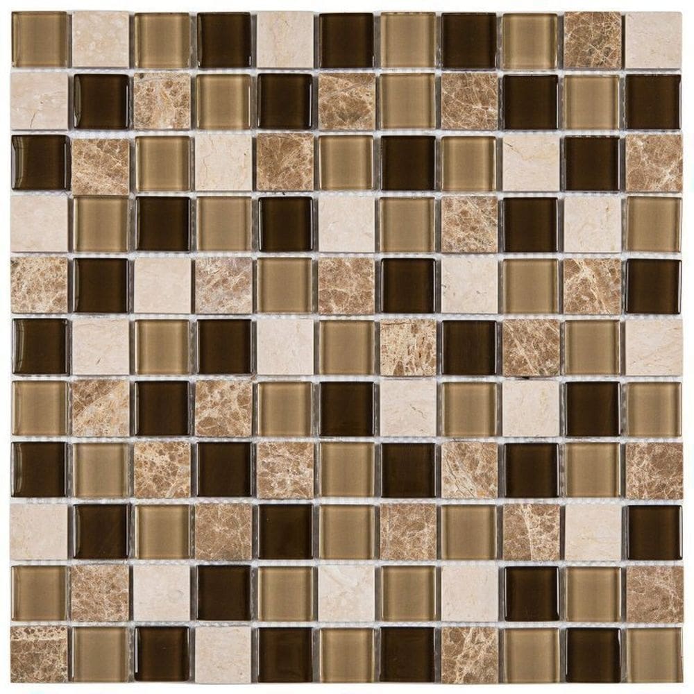 Kit 1m² Pastilha de Vidro e Mármore 29cm X 29cm Marrom Escuro