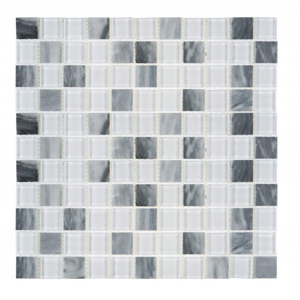 Kit 1m² Pastilha de Vidro e Mármore 29cm X 29cm Branco/Cinza