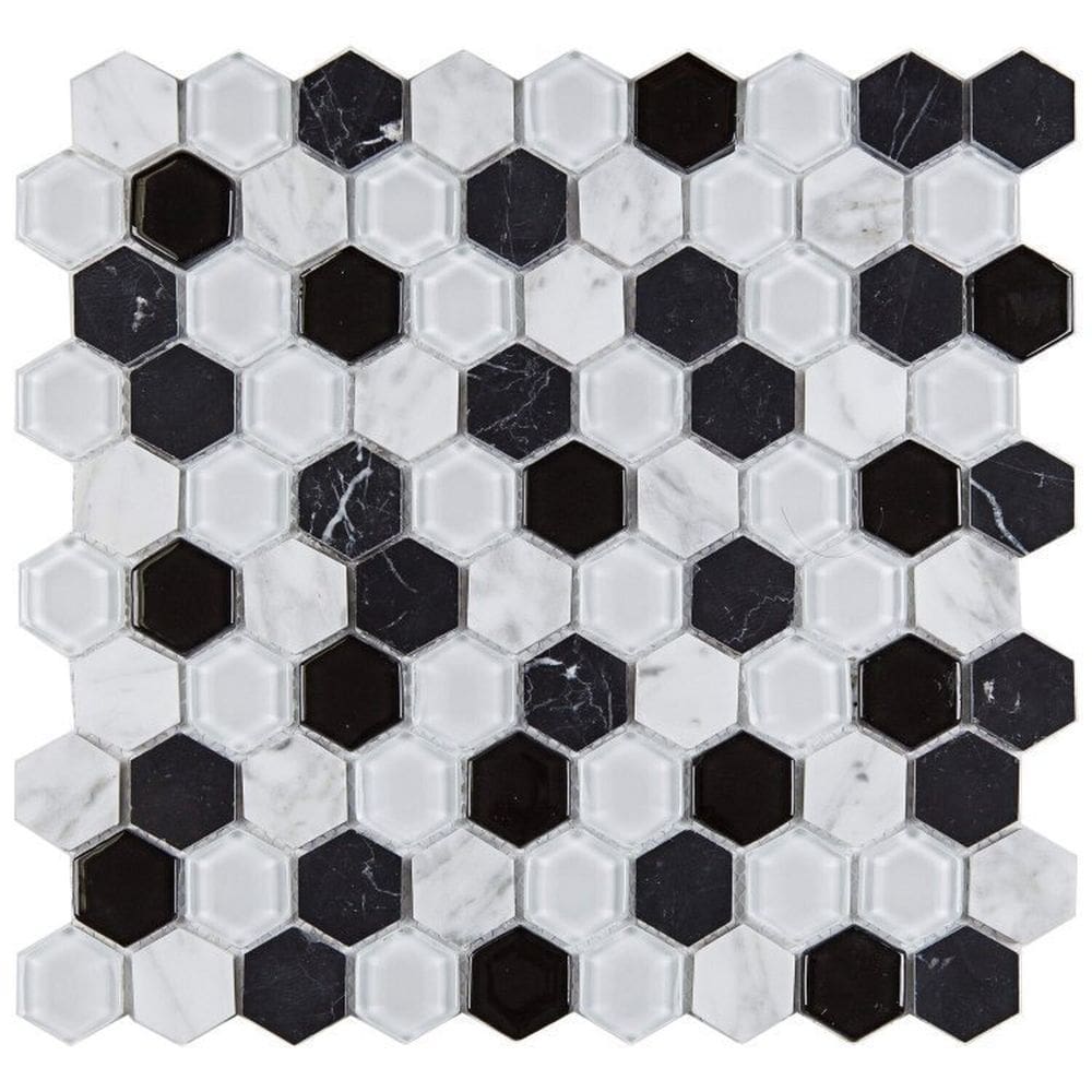 Kit 1m² Pastilha de Vidro Mesclada 29cm X 29cm Preto/Branco