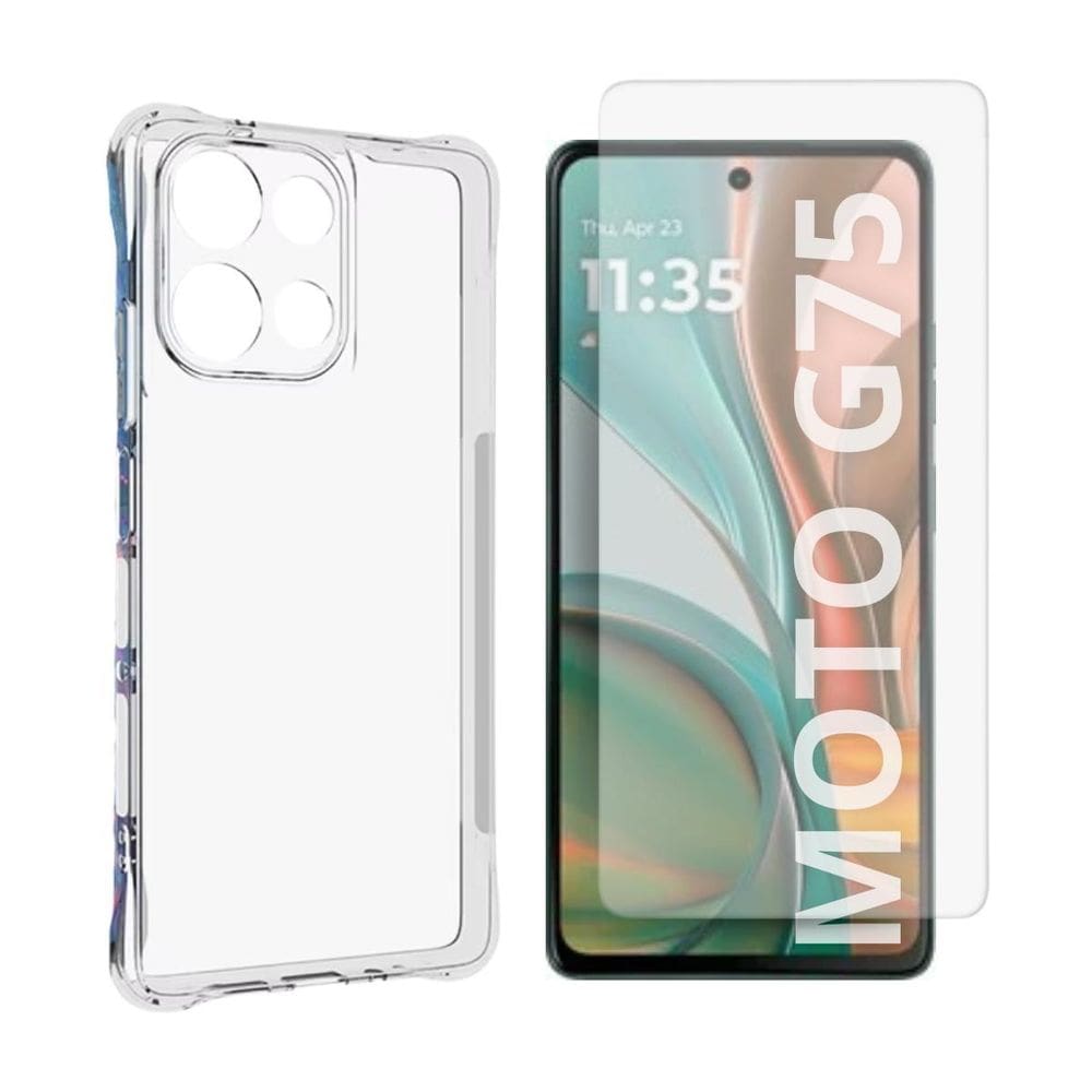 Capa Transparente Para Moto G75 5G + Película De Vidro 3D