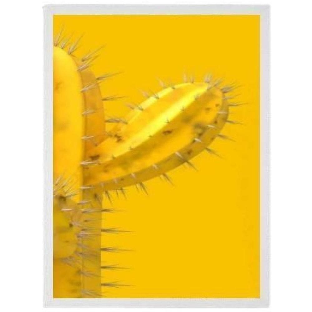 Quadro Decorativo Cacto Amarelo 45X34 C/Vidro Madeira Branca
