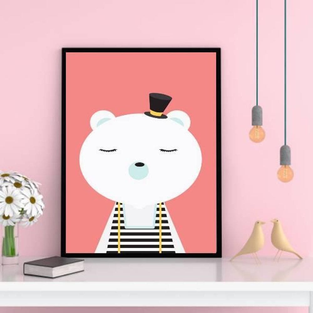 Quadro Decorativo Ursinho De Circo Moldura Preta 24X18Cm