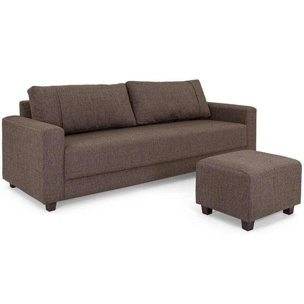 Sofá 3 Lugares e Puff Herval Clean Linho Marrom, 200 cm