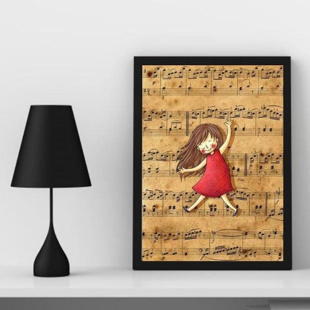Quadro Infantil Música Menina 33x24cm - Madeira Branca