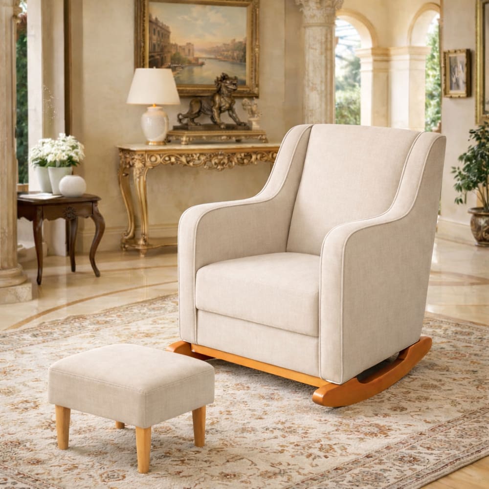 Poltrona Puff Balanço Amamentação Decorativa Quarto Milena Bege Claro