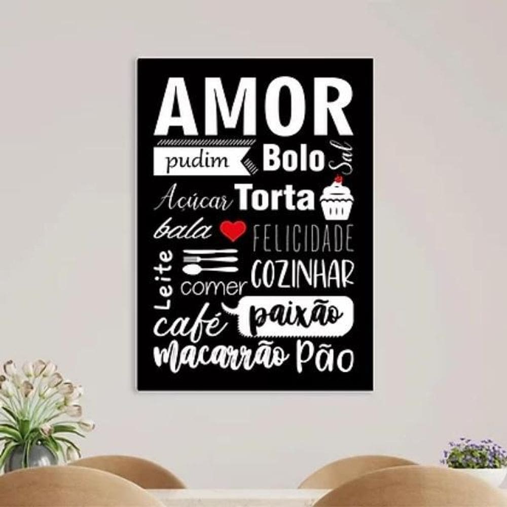 Quadro Cozinha Amor Nome De Comidas 45X34Cm - Madeira Preta