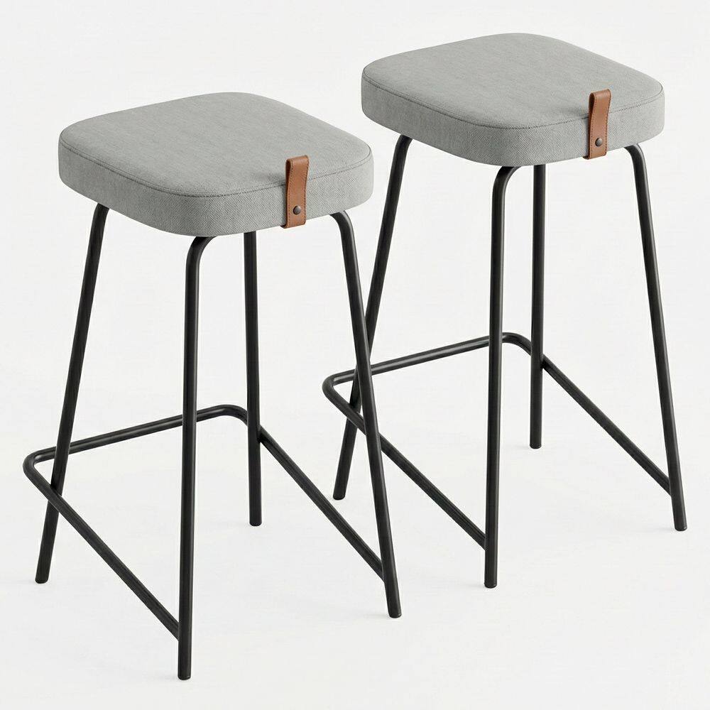 Kit 02 Banquetas Médias Para Cozinha Vik Estofada Linho Cinza - Desk Design