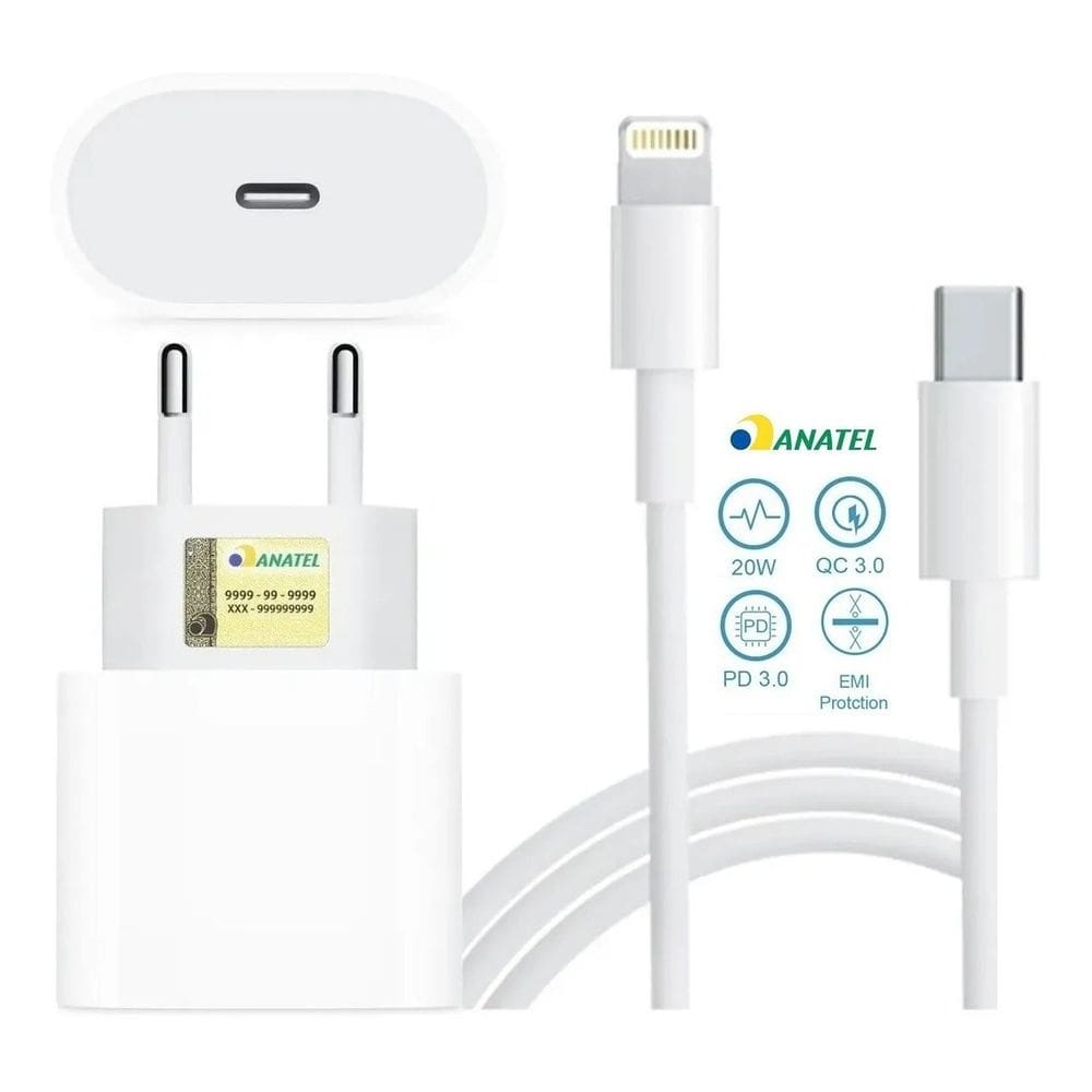 Fonte Carregador Tipo C 20w + Cabo Para  IOS Xs X 11 12 13 Branco