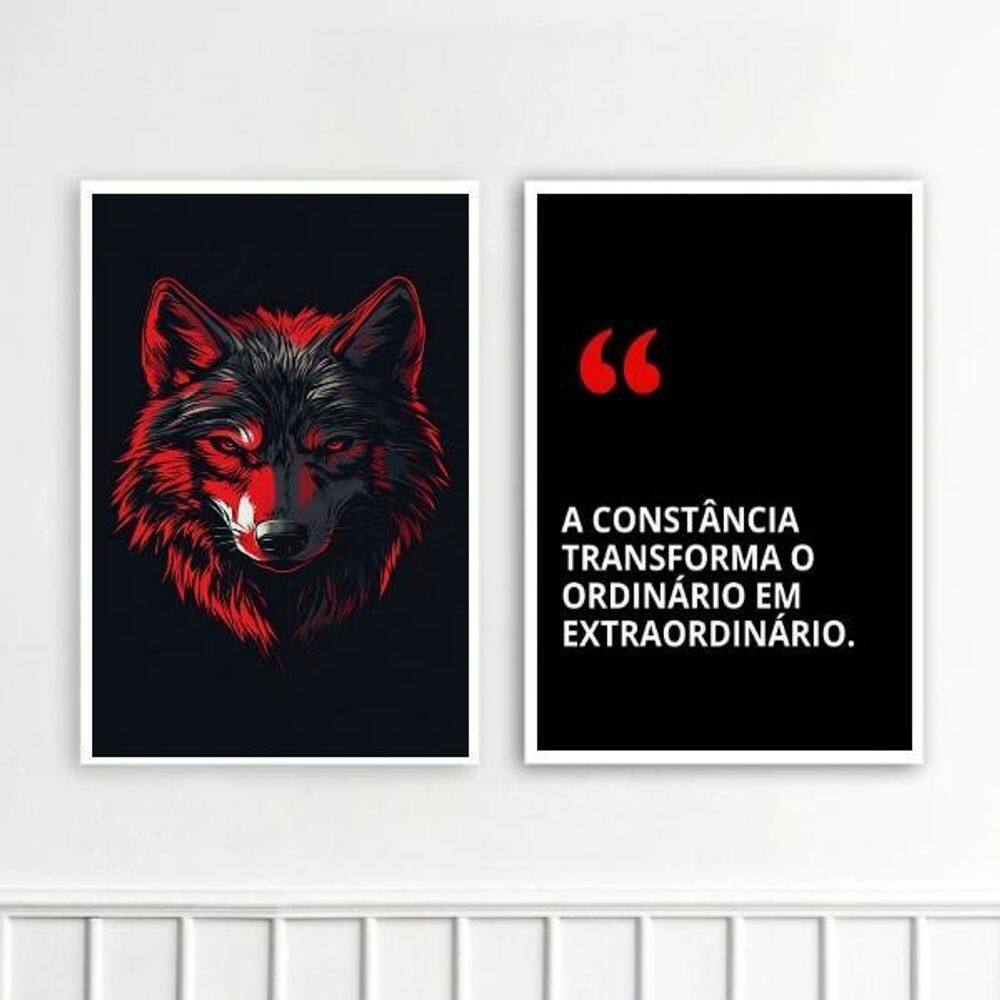 Kit 2 Quadros Motivacionais Constância - Lobo 24X18Cm Vidro
