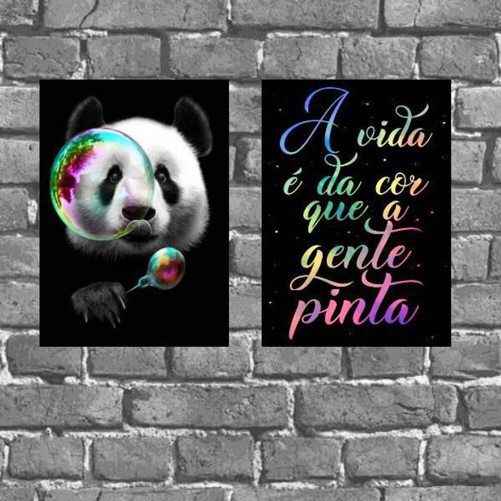 Kit 2 Placas Decorativas Panda Color 18X27Cm
