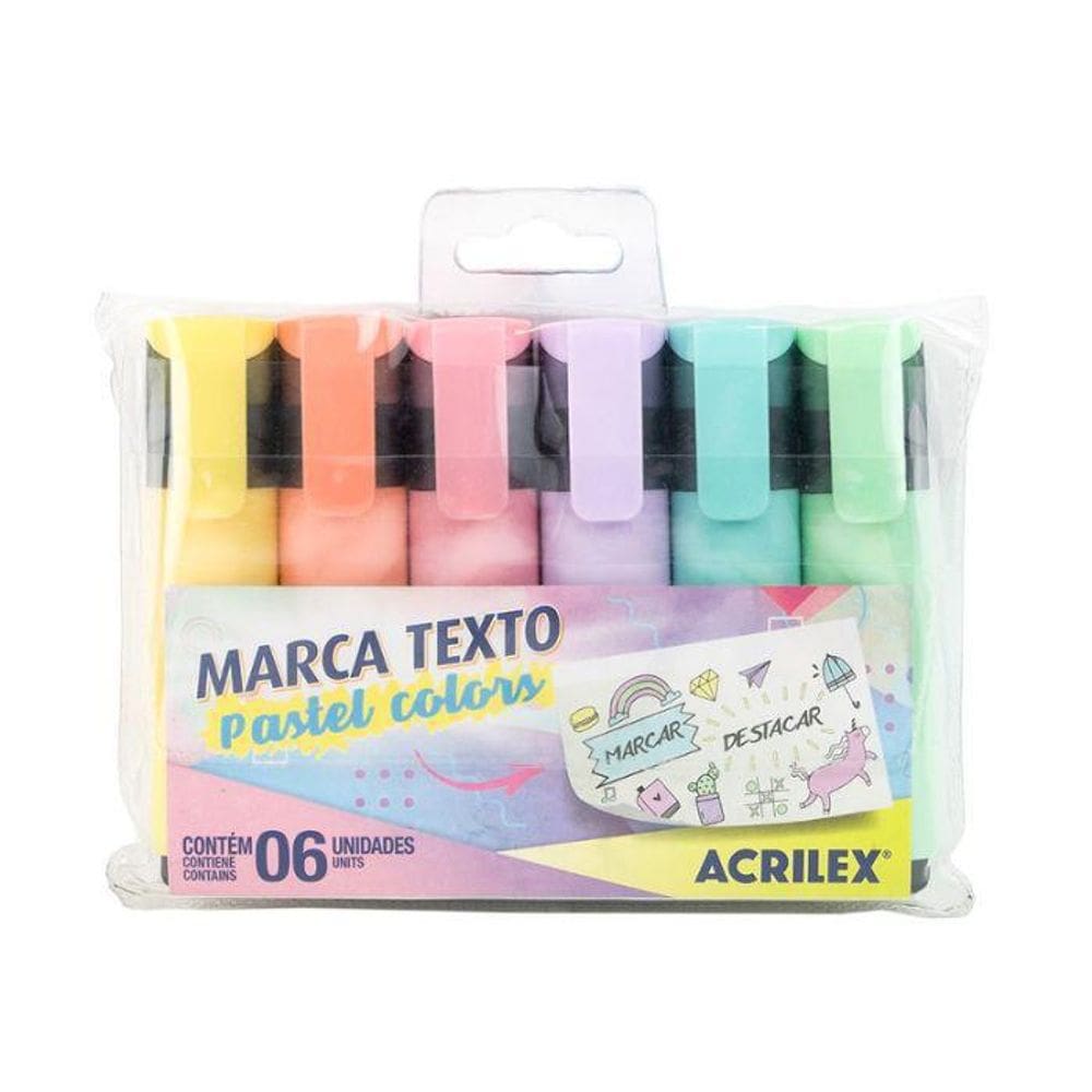 Caneta Marca Texto Cores Pastéis Com 6 Cores Acrilex