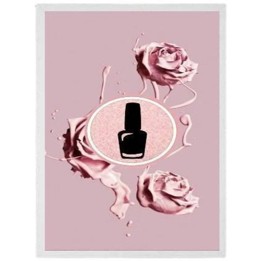 Quadro Decorativo Esmalte Com Flores Moldura Branca 24X18Cm