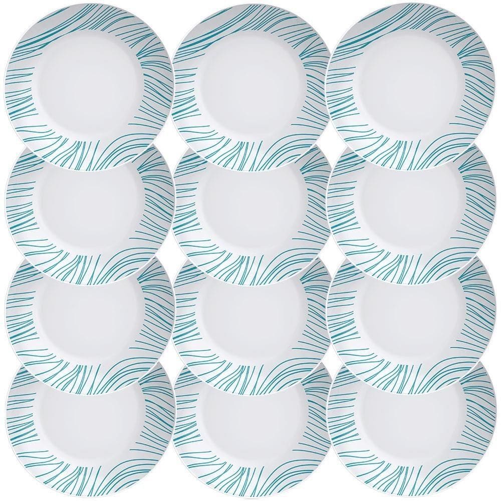 12 Pratos Fundo Tramontina Clarice em Porcelana C/ Borda Decorada em Azul Ciano 21 cm 96011710