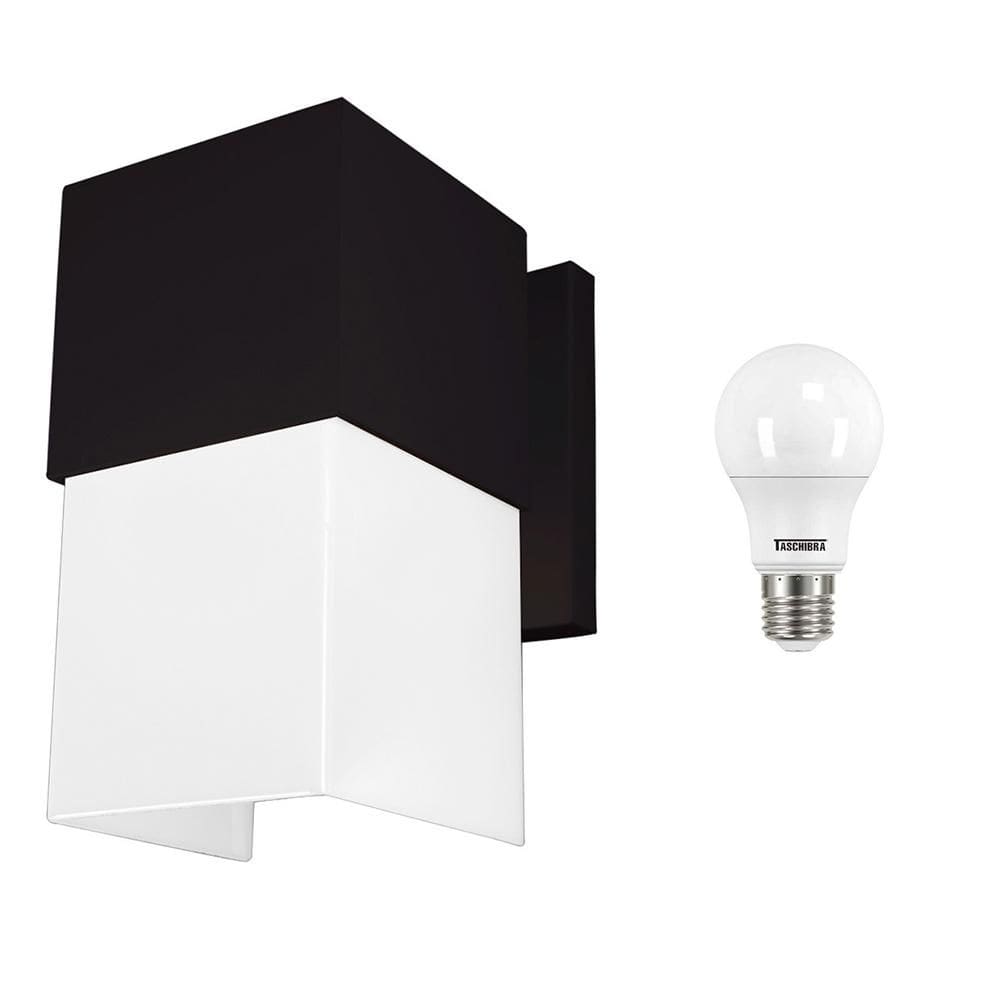 Arandela Metaldomado Álamo Policarbonato Preto e Lâmpada LED Bulbo 9W, Neutra 4000K