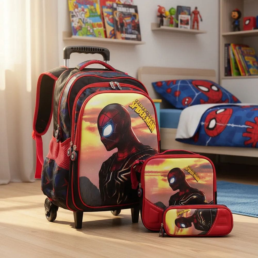Kit Mochila Rodinha +lancheira Térmica+estojo H. Aranha 3d Preto Homem Aranha Preto
