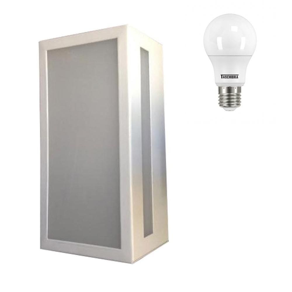 Arandela Metaldomado Box Rasgo Lateral Branco e Lâmpada LED Bulbo 9W, Neutra 4000K