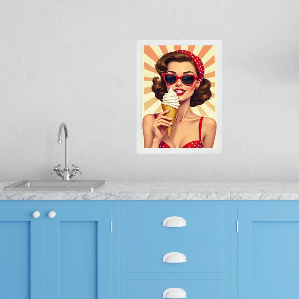 Quadro Decorativo Cozinha Pin Up Com Sorvete 33X24Cm - Vidro