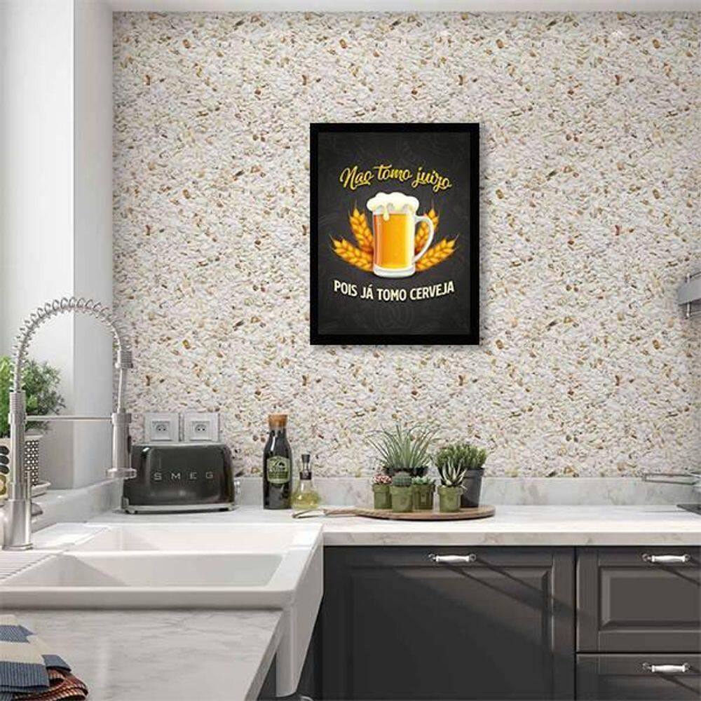 Quadro Não Tomo Juízo Pois Já Tomo Cerveja 24X18 Vidro Preta