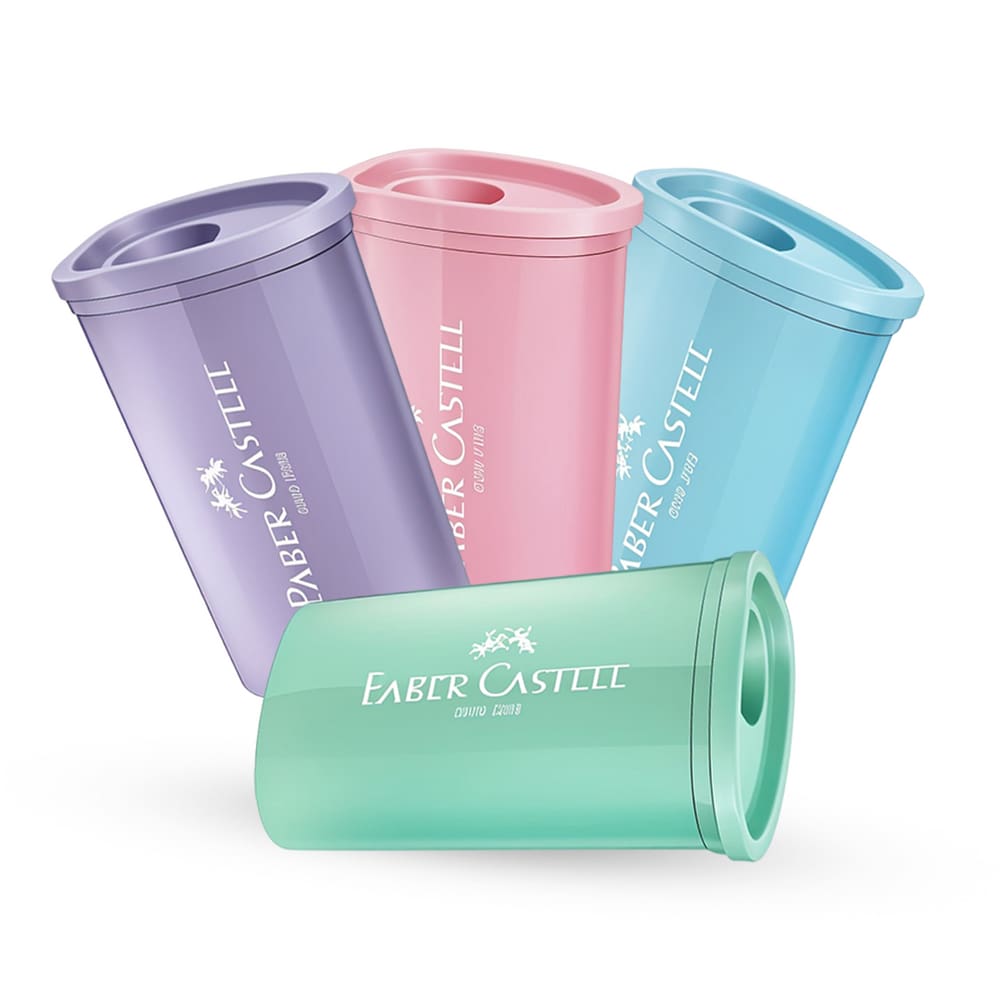 Kit com 4 Apontador com Depósito Triangular Tons pastéis Faber-Castell
