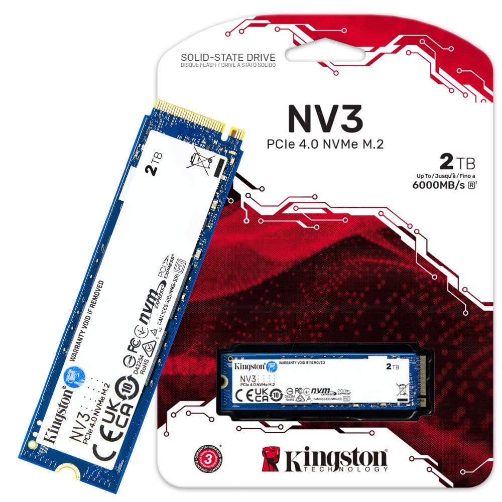 SSD NVMe Kingston 2TB NV3 Gen 4x4 Ultra Rápido Leitura 6000Mb/s Gravação 5000Mb/s SNV3S/2000G