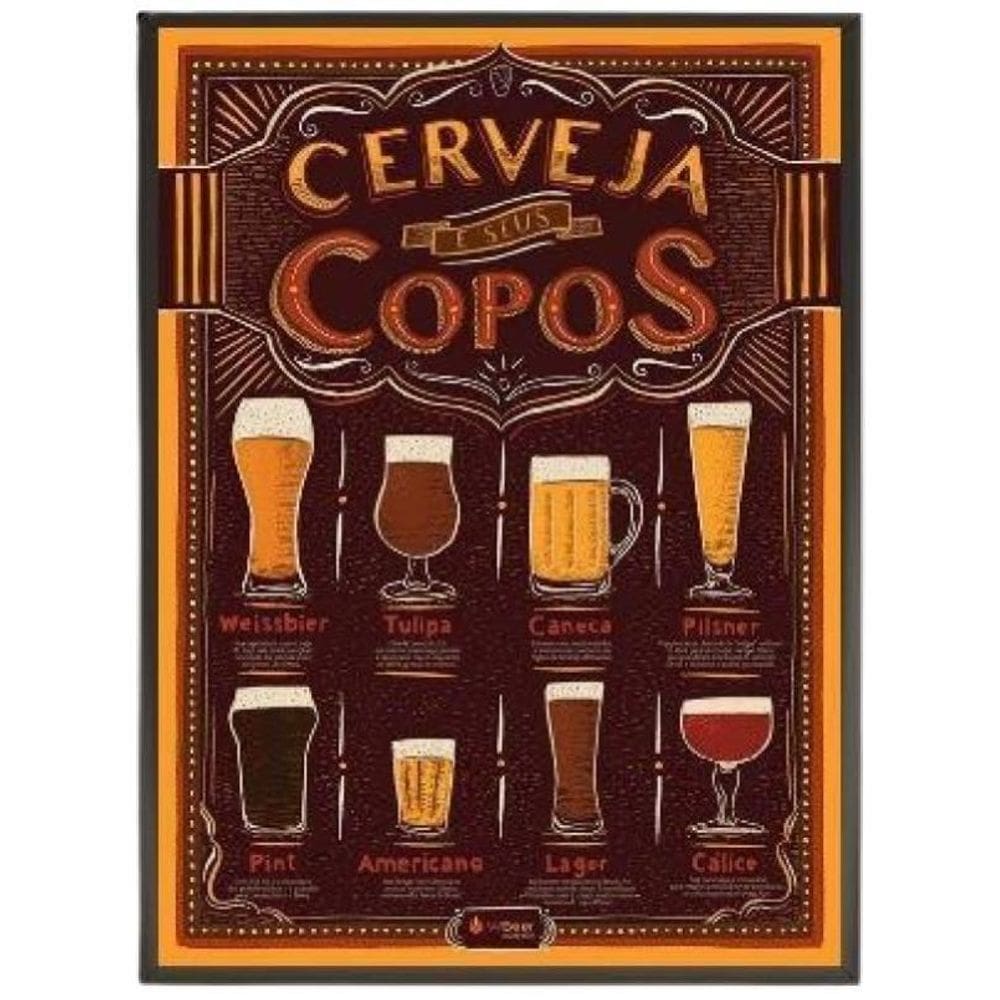 Quadro Decorativo A Cerveja E Seus Copos Com Vidro 24X18Cm