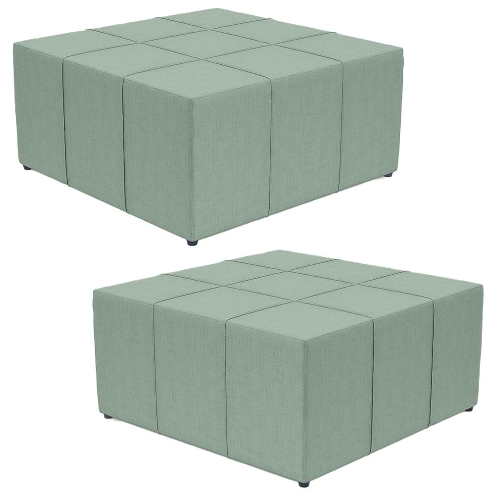 Kit 02 Puffs Decorativos Para Sala de Estar Quadrado Milano 90x90cm W01 Linho Verde Menta - Lyam Decor