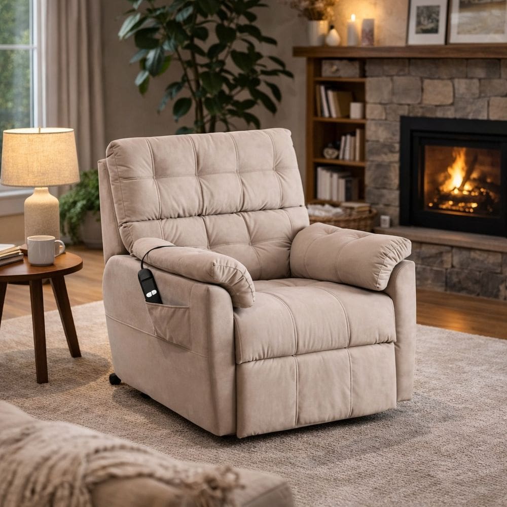 Poltrona Elétrica Reclinável Veludo Madeira Maciça