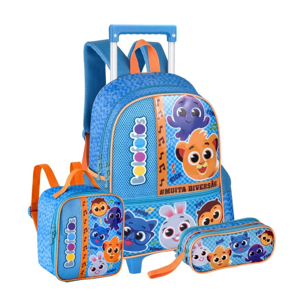Kit Mochila De Rodinhas Bolofofos Lancheira Térmica Estojo
