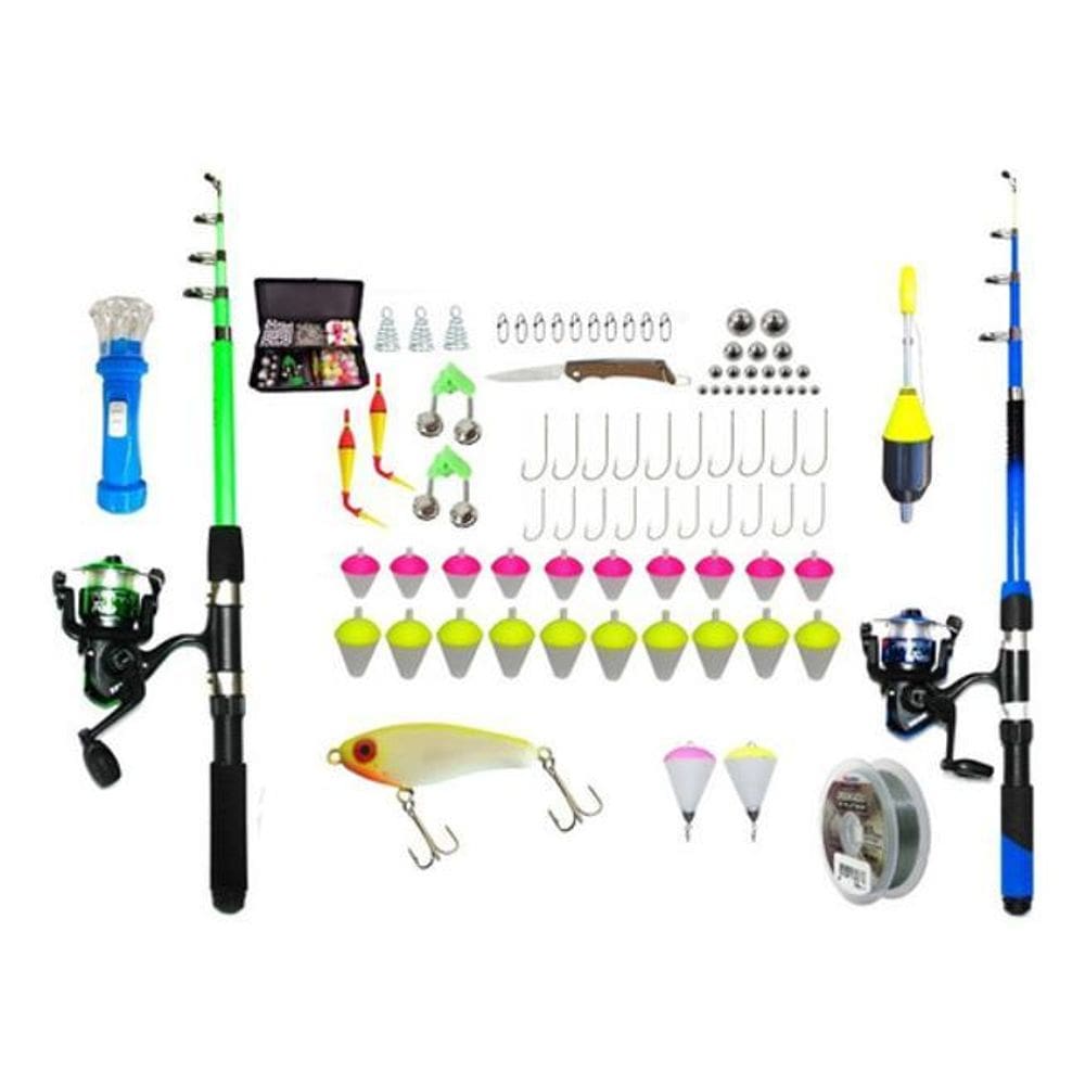Kit De Pesca Completo 2 Varas 2 Molinete + Estojo Boia Anzol