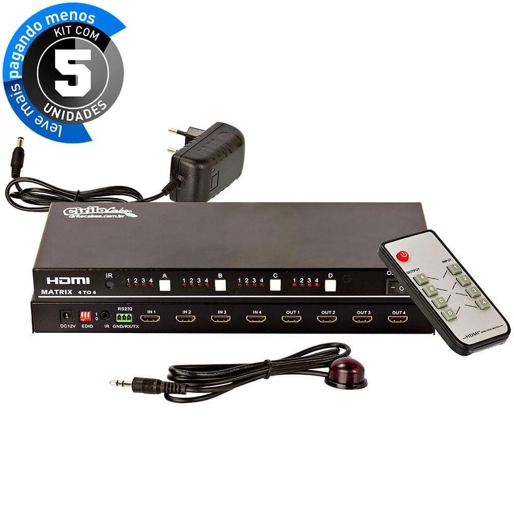 Switch/Splitter Matrix 4X4 Hdmi 3D Full Hd - Kit Com 5