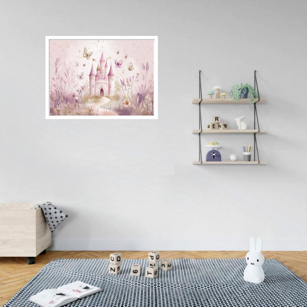 Quadro Decorativo Castelo Borboletas Rosa - 50X70Cm